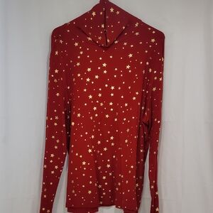 Time and Tru Red Fitted Long Sleeve Blouse with Gold Accents